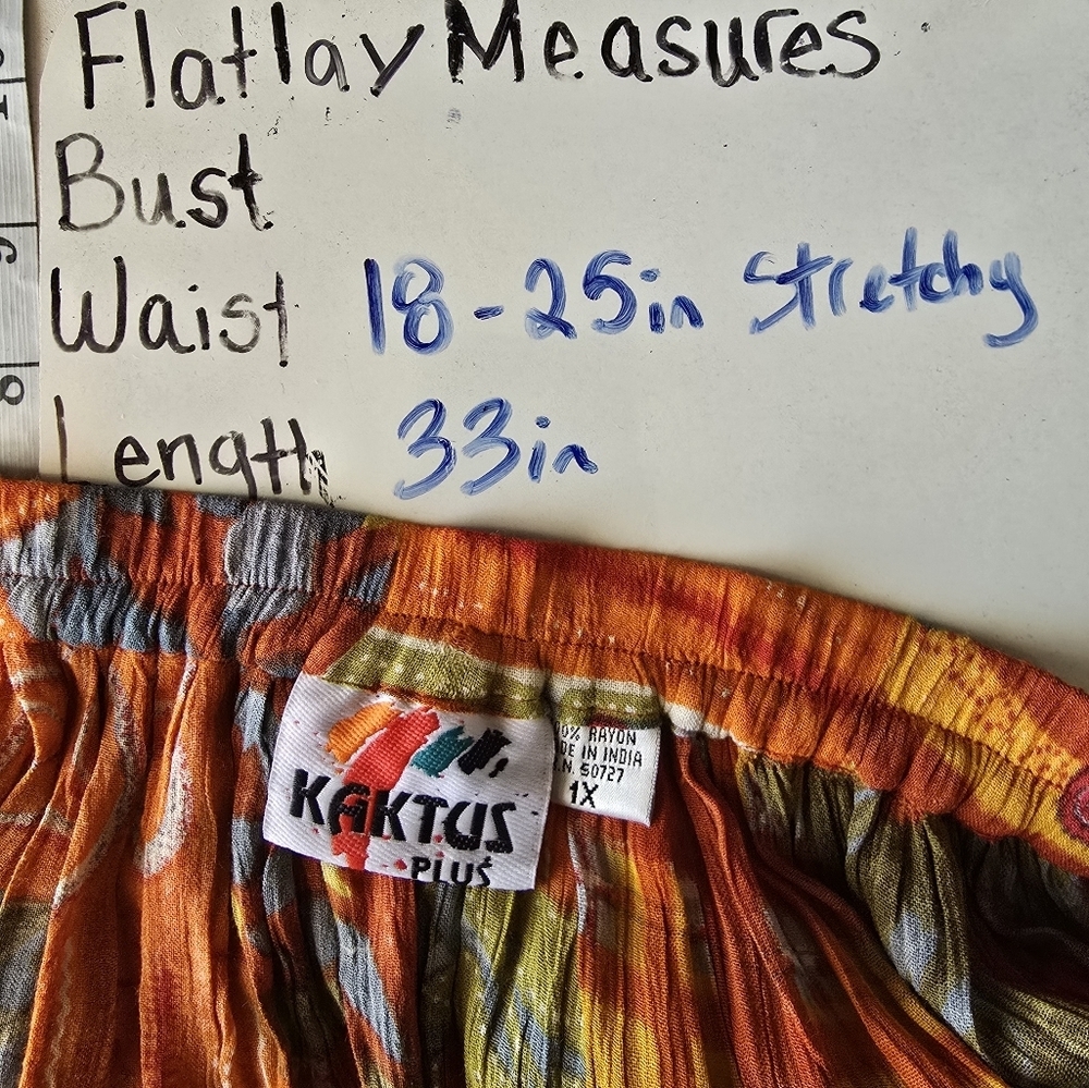 Kaktus Plus Vintage Boho Broomstick Midi Skirt - Orange Floral 1X - Picture 4 of 10